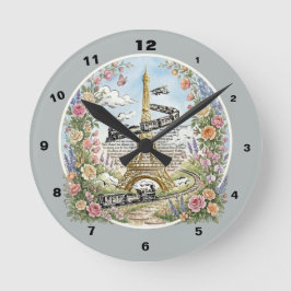 パリ時計, ロマンチックエッフェル塔, フランスアート ラウンド壁時計
