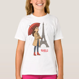 パリ疑問に思ス" - Dziewczyna z parasolkpod Wieaeż Tシャツ