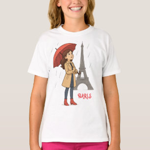 パリ疑問に思ス" - Dziewczyna z parasolkpod Wieaeż Tシャツ