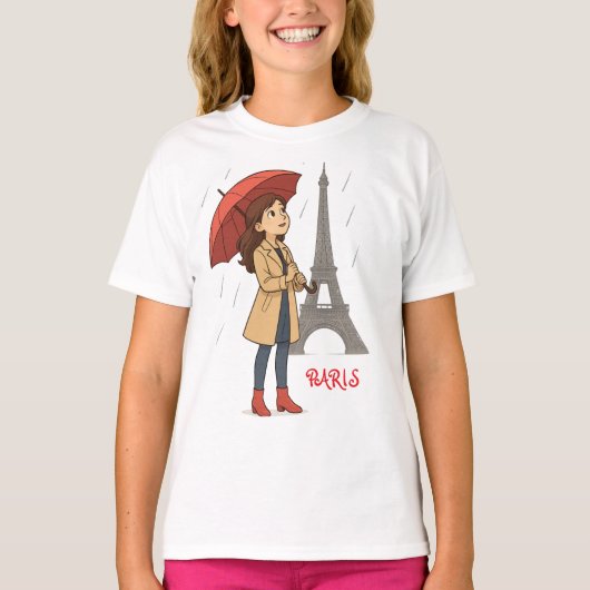 パリ疑問に思ス" - Dziewczyna z parasolkpod Wieaeż Tシャツ (正面)