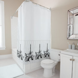 パリ白黒エレガントフローリッシュ シャワーカーテン