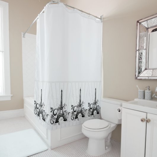 パリ白黒エレガントフローリッシュ シャワーカーテン (インサイチュ)