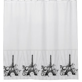 パリ白黒エレガントフローリッシュ シャワーカーテン