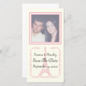 パリ結婚のピンクのエッフェルタワー セーブザデート (正面/裏面)