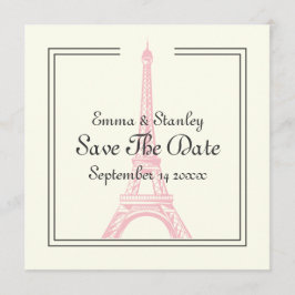 パリ結婚のピンクのエッフェルタワーSave the Date card セーブザデート