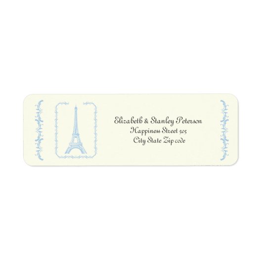 パリ結婚のライトブルーエッフェルタワーアイボリーラベル ラベル (正面)