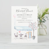 パリ結婚のリハーサルディナーウォーターカラーフローラ 招待状 (スタンド正面)