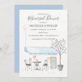 パリ結婚のリハーサルディナーウォーターカラーフローラ 招待状 (正面/裏面)