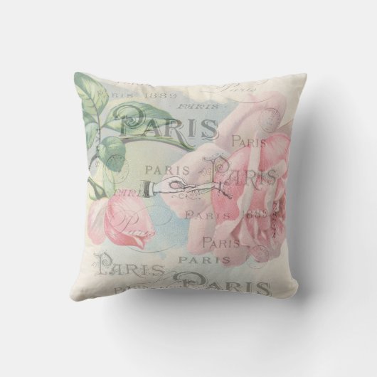 パリ結婚のヴィンテージシャビーシックなピンクローズカスタム クッション (裏面)