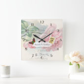 パリ結婚のヴィンテージシャビーシックなピンクローズカスタム スクエア壁時計 (ホーム)