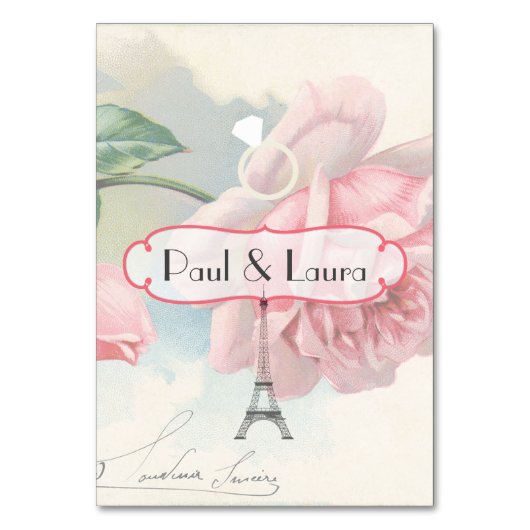 パリ結婚のヴィンテージシャビーシックなピンクローズカスタム テーブルナンバー (裏面)