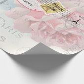 パリ結婚のヴィンテージシャビーシックなピンクローズカスタム ラッピングペーパー (角)