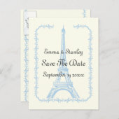 パリ結婚の青いエッフェルタワー 案内ポストカード (正面/裏面)