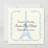 パリ結婚の青いエッフェルタワーSave the Date card セーブザデート (正面)