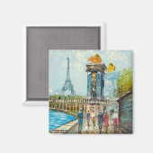パリ絵画ーエッフェルタワーシーン マグネット (正面/裏面)