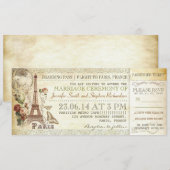 パリ行きの航空券 ウェディングチケット paris 招待状 (正面/裏面)