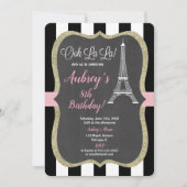 パリ誕生日の招待娘のピンクの黒板 招待状 (正面)