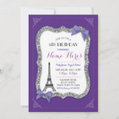 パリ誕生日ガールズパープルエッフェルタワー招待状 招待状 (正面)