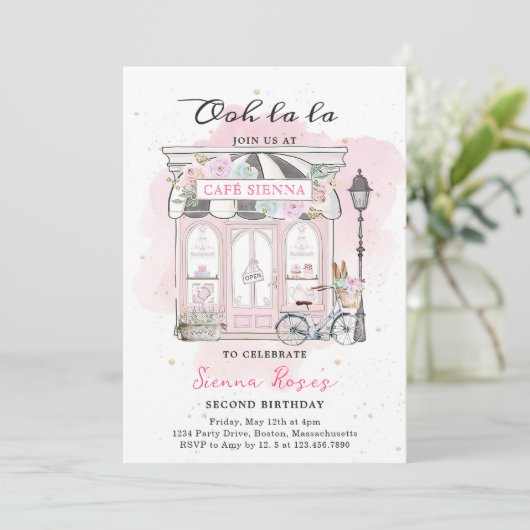 パリ誕生日パリジャンカフェティーパーティー誕生日 招待状 (スタンド正面)