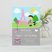 パリ誕生日ブロンドヘアガールアンドプードル 招待状 (スタンド正面)