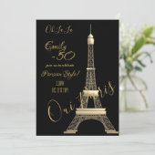 パリ誕生日招待状ブラック金ゴールドシック 招待状 (スタンド正面)