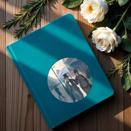 パリ通り、Rainy Day by G. Caillebotte, Art ラウンドシール