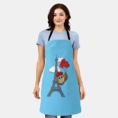 パリ飛んでいるでハートバルーン付きフクロウ エプロン (着用した状態)