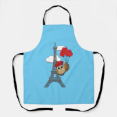 パリ飛んでいるでハートバルーン付きフクロウ エプロン (正面)