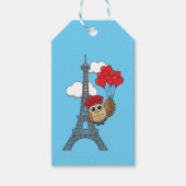 パリ飛んでいるでハートバルーン付きフクロウ ギフトタグ (正面)