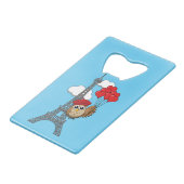 パリ飛んでいるでハートバルーン付きフクロウ クレジットカード栓抜き (正面アングル)