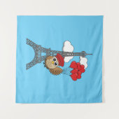 パリ飛んでいるでハートバルーン付きフクロウ タペストリー (正面(横))