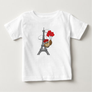 パリ飛んでいるでハートバルーン付きフクロウ ベビーTシャツ