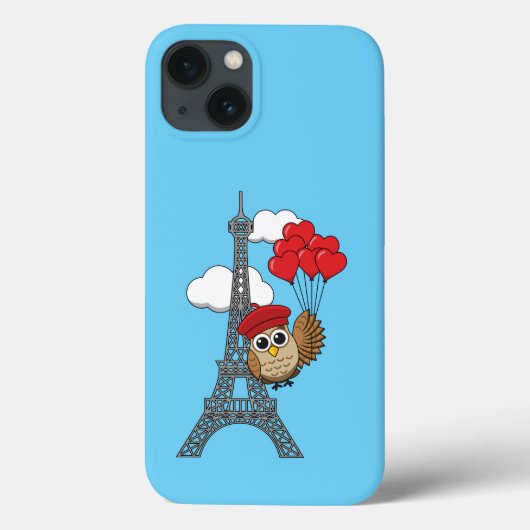 パリ飛んでいるでハートバルーン付きフクロウ Case-Mate iPhoneケース (裏面)
