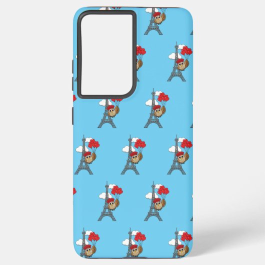 パリ飛んでいるでハートバルーン付きフクロウ SAMSUNG GALAXYケース (裏面)