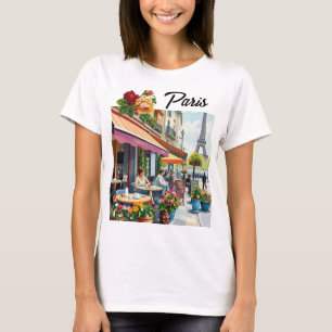 パリ魅力的スカフェ風光明媚Tシャツ Tシャツ