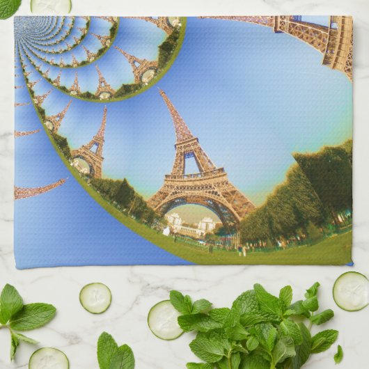 パリ魔法:幾何学的エッフェルタワーデザイン キッチンタオル (折り畳み)