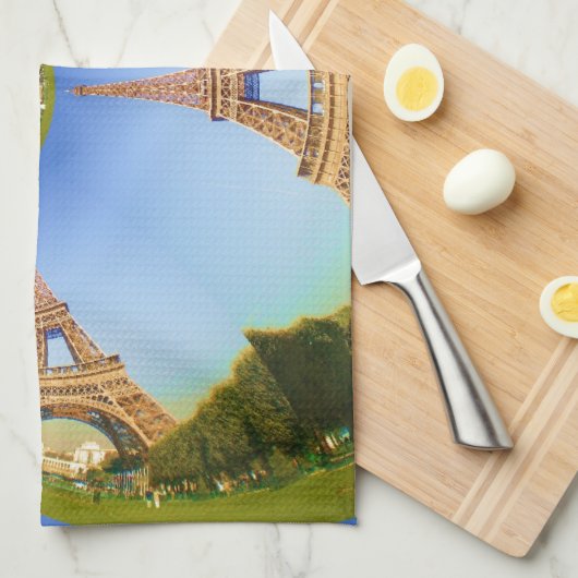 パリ魔法:幾何学的エッフェルタワーデザイン キッチンタオル (四つ折り)