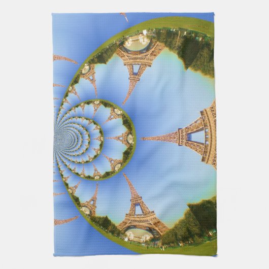 パリ魔法:幾何学的エッフェルタワーデザイン キッチンタオル (縦)