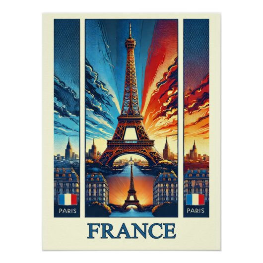 パリ鮮やかエッフェルタワー – フランスのポスター ポスター (正面)
