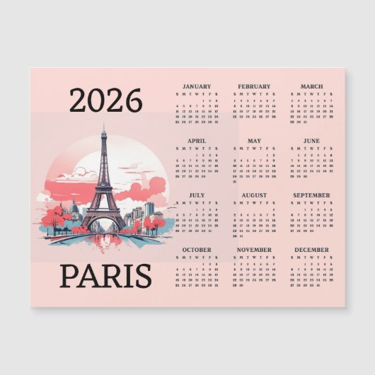パリ2026年カレンダー マグネットカード (正面)
