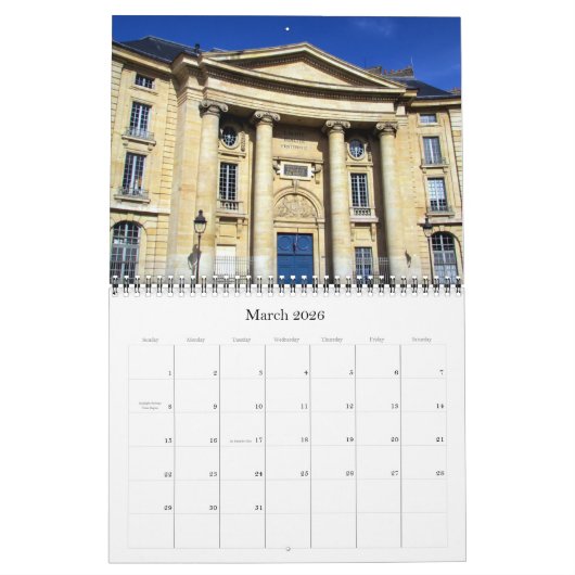 パリ2026 カレンダー (3月 2026)