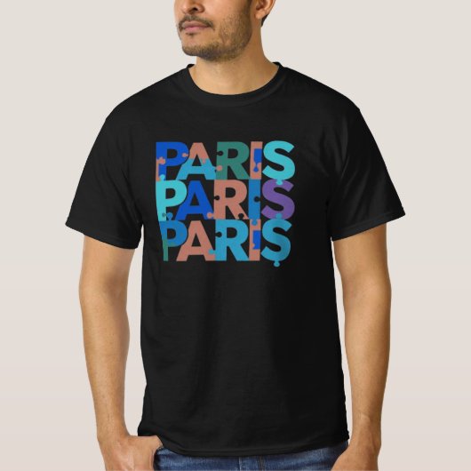 パリ:アートフルパズルタイポグラフィ4 Tシャツ (正面)
