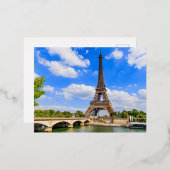 パリ、エッフェルタワーとセーヌ川、フランス。 箔シーズンポストカード (正面/裏面)