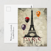 パリ、エッフェルタワーとハロウィーンバルーンゴシック ポストカード (正面/裏面)