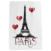 パリ、エッフェルタワーと赤いハートバルーン ミディアムペーパーバッグ (裏面)