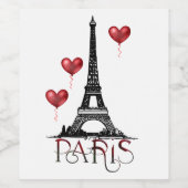 パリ、エッフェルタワーと赤いハートバルーン ワインラベル (シングルラベル)