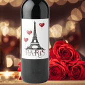 パリ、エッフェルタワーと赤いハートバルーン ワインラベル