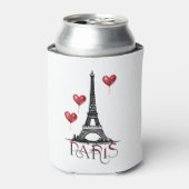パリ、エッフェルタワーと赤いハートバルーン 缶クーラー (缶正面)