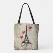 パリ、エッフェルタワーと赤いハート風船スクリプト トートバッグ (裏面)
