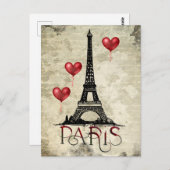 パリ、エッフェルタワーと赤い風船のパレード ポストカード (正面/裏面)